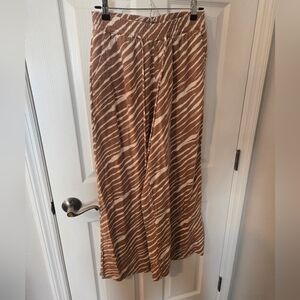 Women's Zebra-Striped Wide Leg Pants - Taupe & White Linen Blend Small
